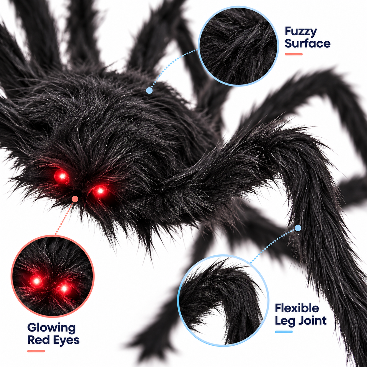 Giant Plush Halloween Spider with Posable Legs — close-up product view