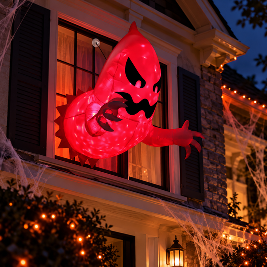 Large Inflatable Ghost Yard Decoration in a Halloween front yard display