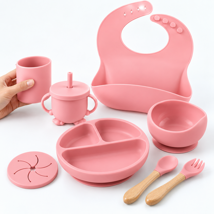 10-Piece Silicone Baby Feeding Set — Variants and scale