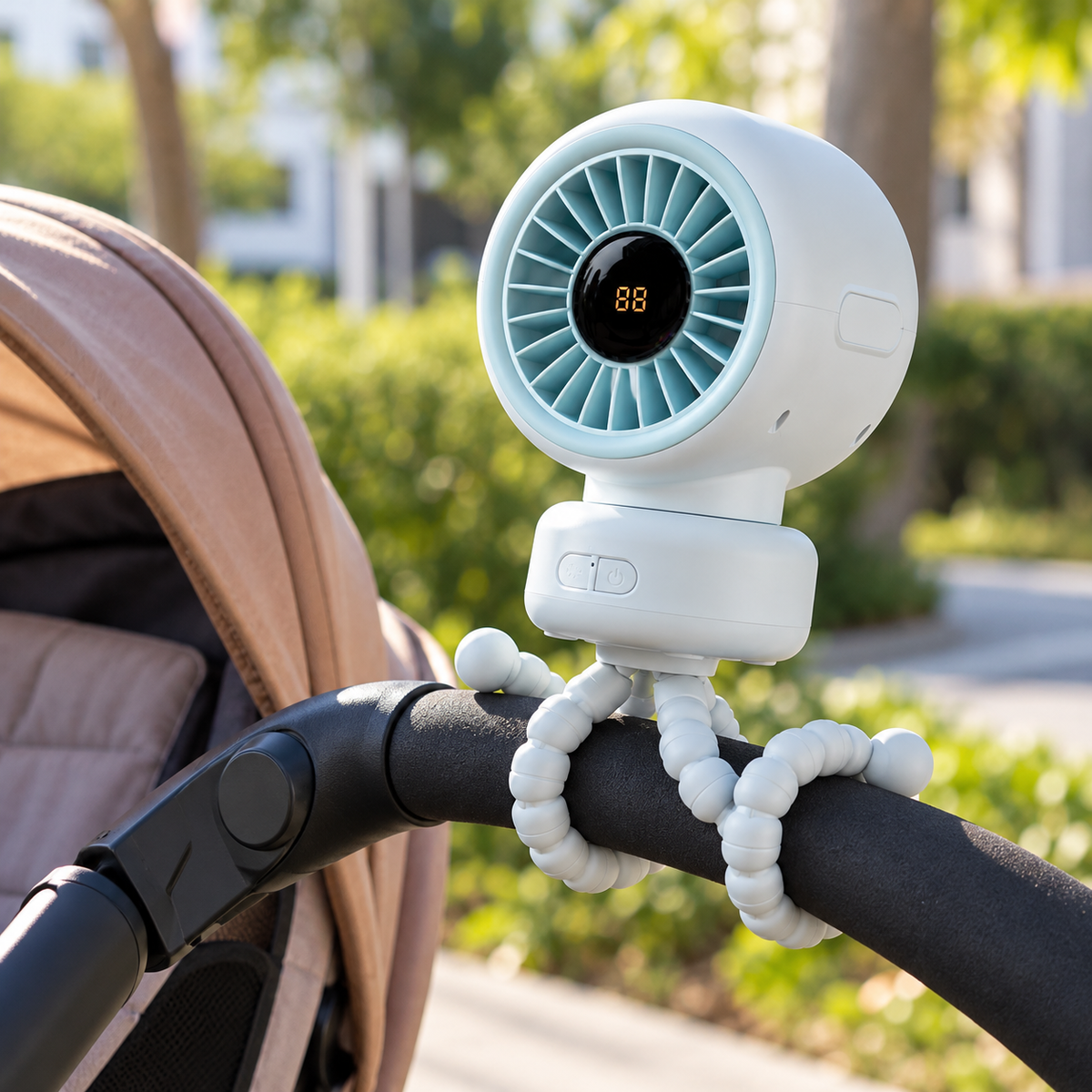 Rechargeable Oscillating Stroller Fan — Lifestyle