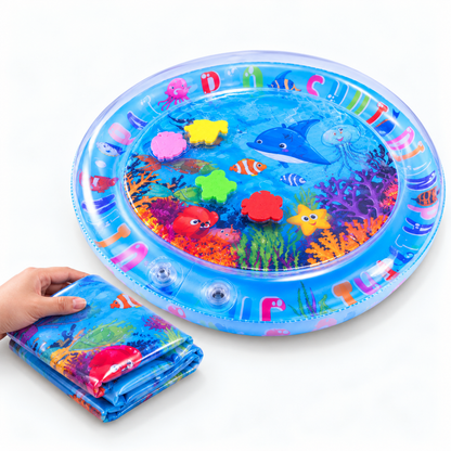 Inflatable Baby Tummy-Time Water Mat — variants and scale
