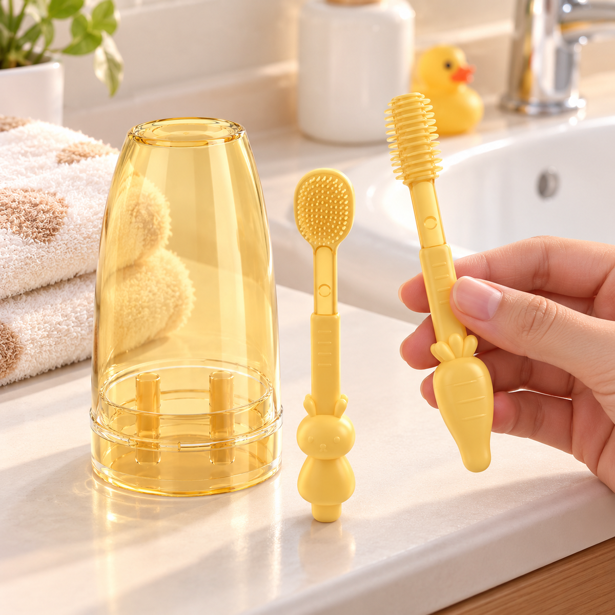 Soft Baby Toothbrush & Tongue Cleaner Set — lifestyle view