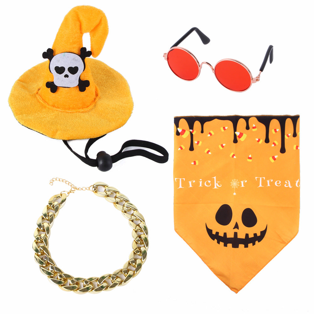 Skeleton Halloween pet dress-up set, four-piece costume accessory set