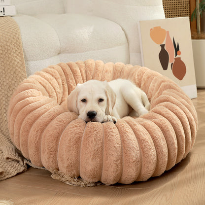 Ribbed Plush Round Pet Bed