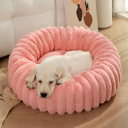 Ribbed Plush Round Pet Bed
