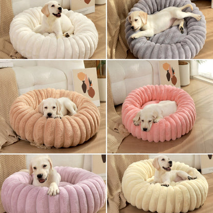 Ribbed Plush Round Pet Bed