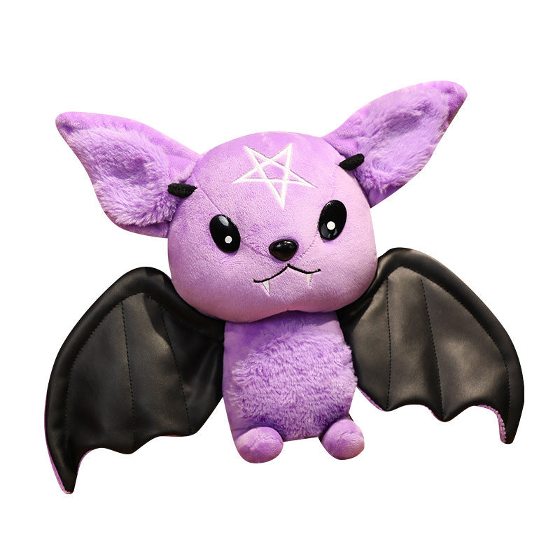 Purple devil bat plush doll with black wings