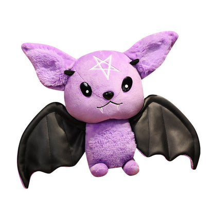 Purple devil bat plush doll with black wings