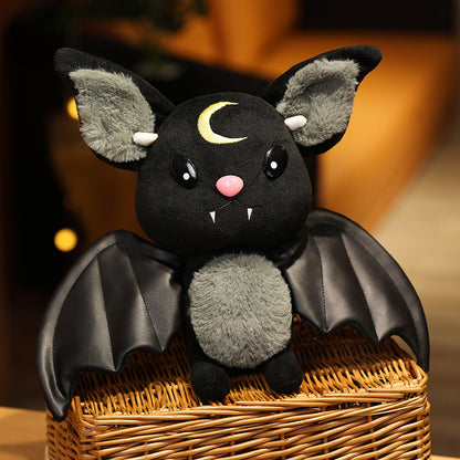 Black devil bat plush doll with silver wings