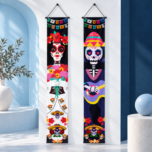 Studio shot of the Halloween Door Banner Set showing the Festive Skeletons design