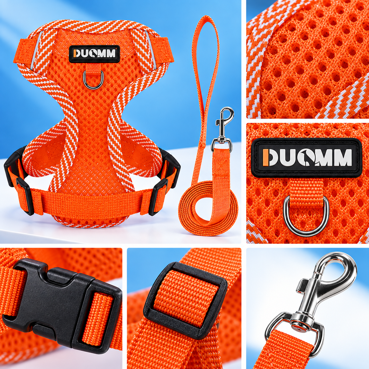Reflective Mesh Pet Harness Set - orange detail photo