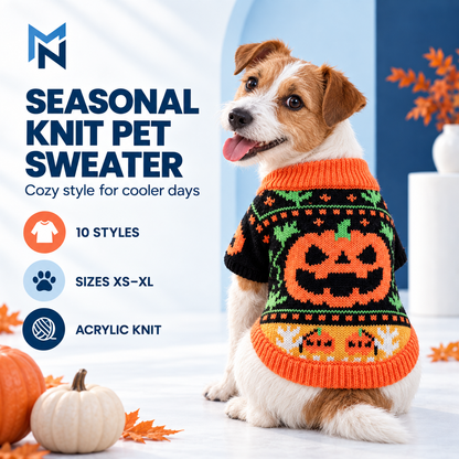 Pumpkin Halloween knit pet sweater feature photo