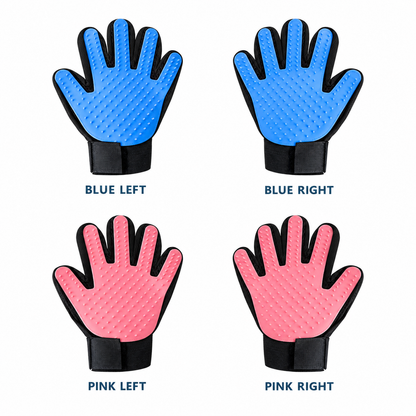 Five-finger pet grooming glove color and hand variant overview