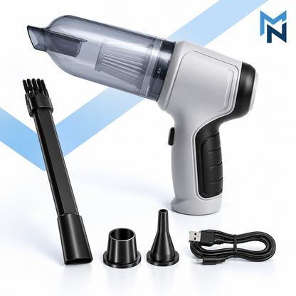 Gray cordless mini car vacuum studio photo