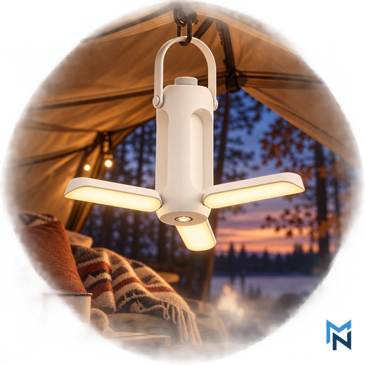 White rechargeable folding camping lantern lifestyle photo
