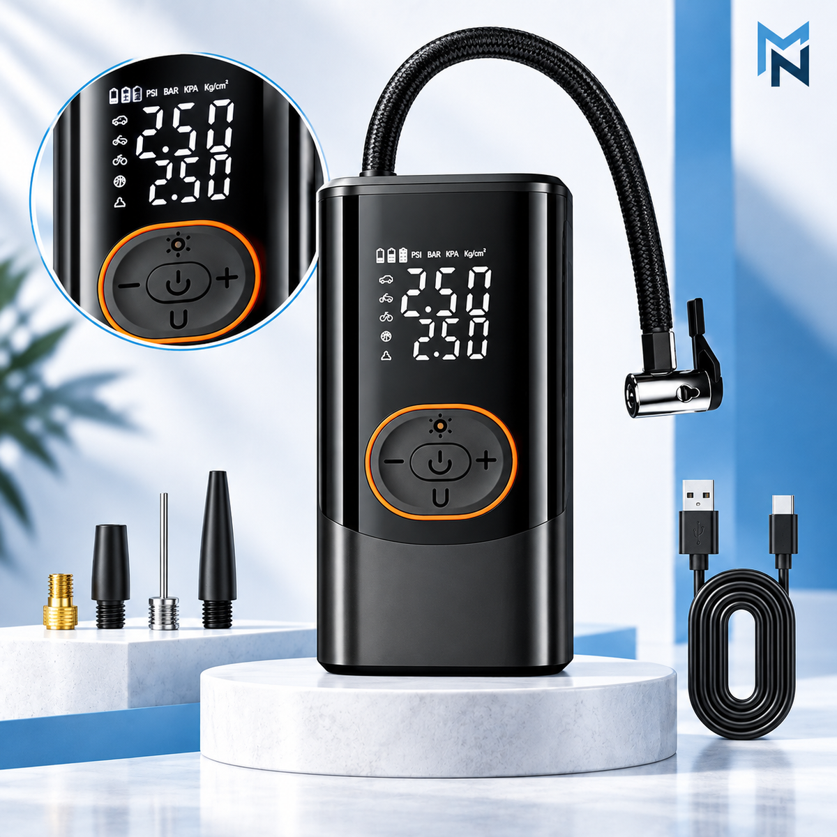 Rechargeable digital tire inflator detail view
