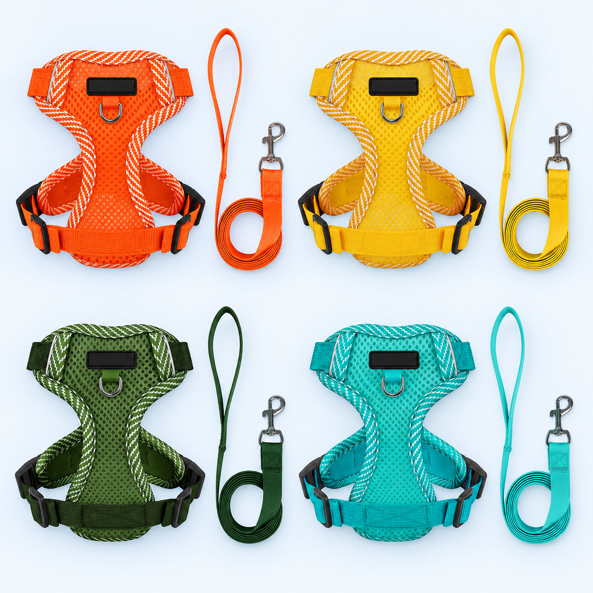 Reflective Mesh Pet Harness Set - color overview