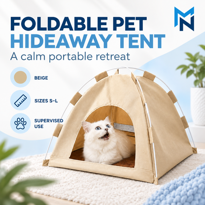 Foldable beige pet hideaway tent feature image