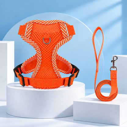 Reflective Mesh Pet Harness Set - orange studio photo