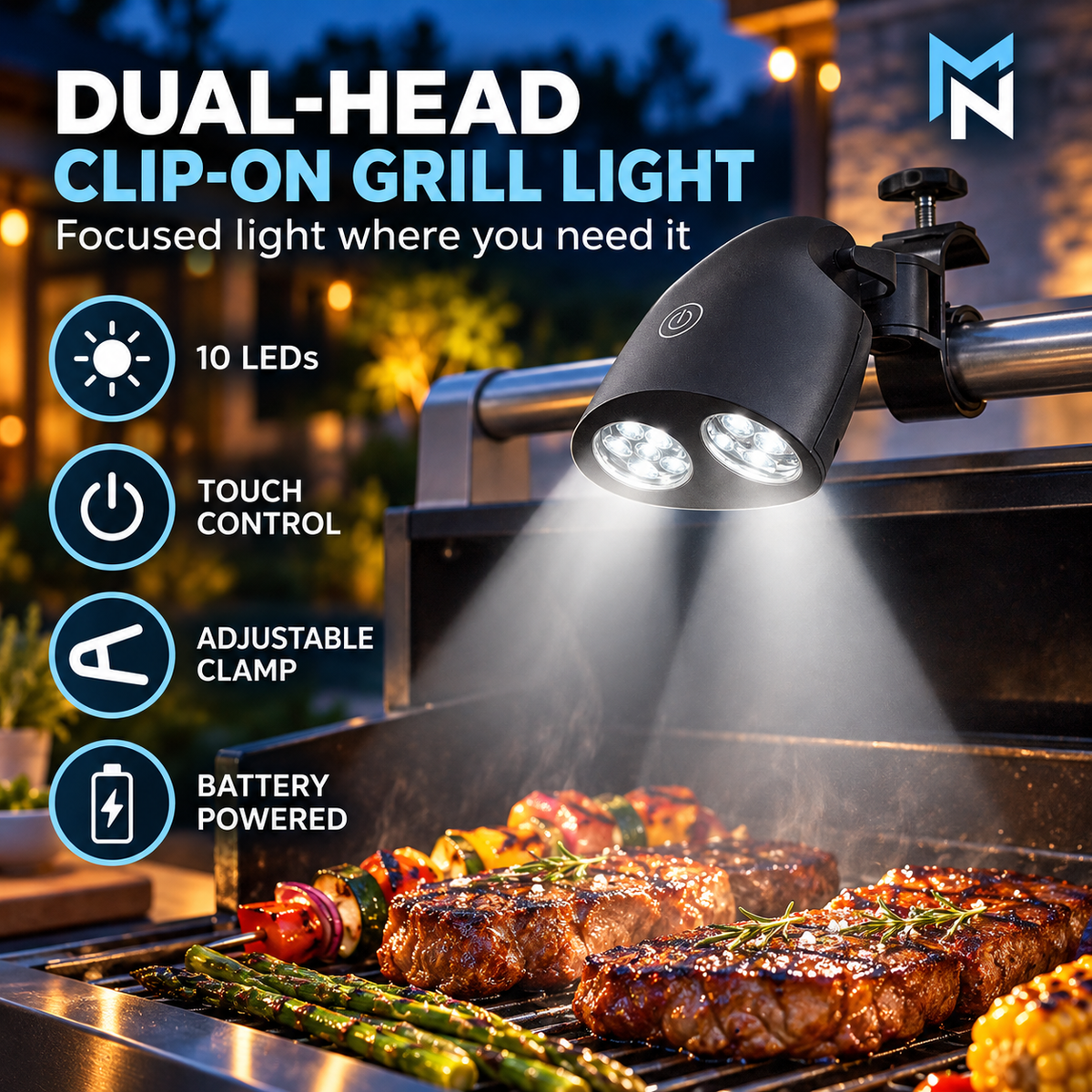 Dual-head clip-on grill light feature highlights