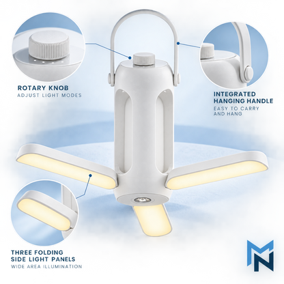 Camping lantern rotary knob and folding light panels detail