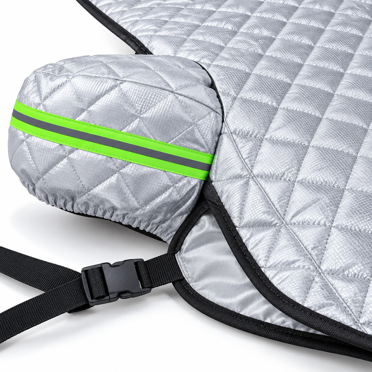 Extended Windshield Snow & Frost Cover — material and fastening detail