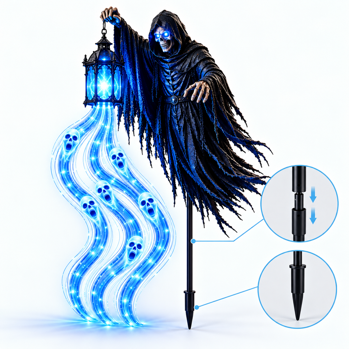 Ghost reaper garden stake detail view