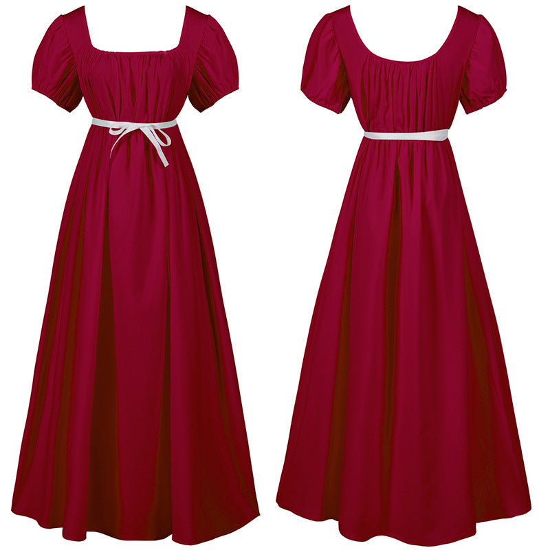 Burgundy Regency-style dress