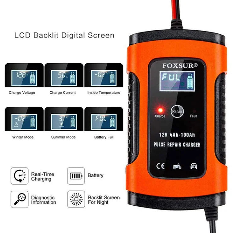 LCD display showing battery charging information