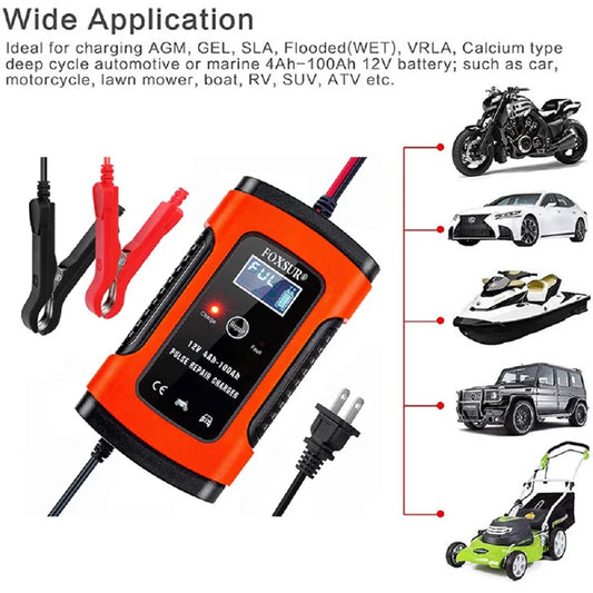 12V battery charger with US plug for cars and motorcycles
