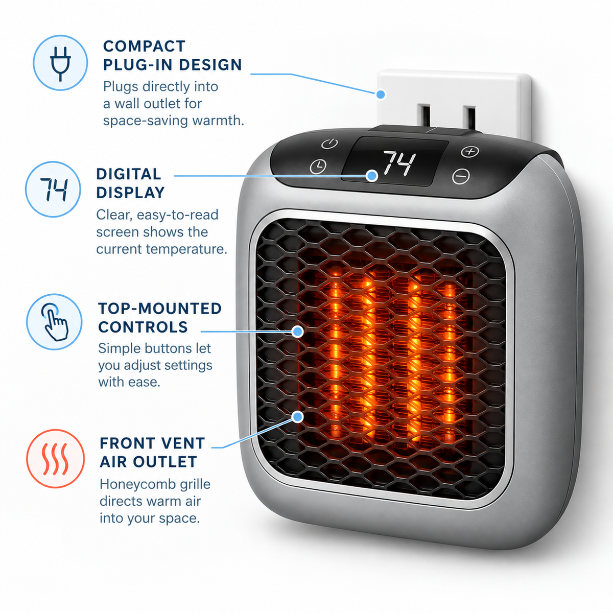 Compact Plug-In Personal Space Heater — features overview