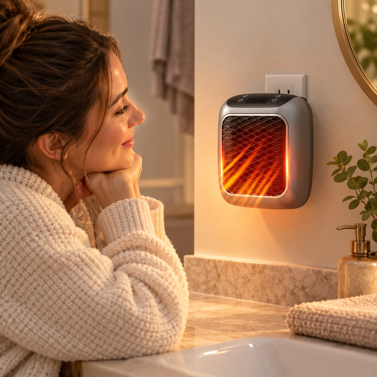 Flame-Effect Mini Space Heater with Remote — lifestyle use image