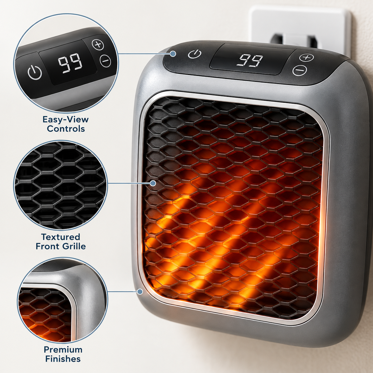 Flame-Effect Mini Space Heater with Remote — detail product view
