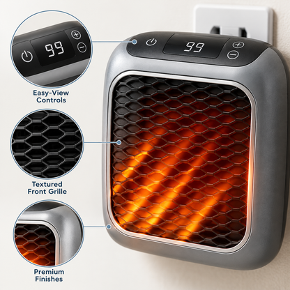 Flame-Effect Mini Space Heater with Remote — detail product view
