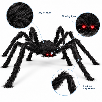Giant Plush Halloween Spider with Posable Legs — detail product view