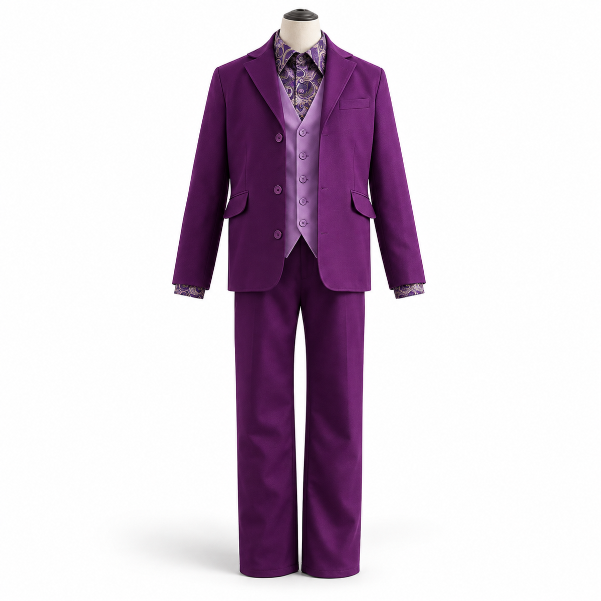 Purple Clown Costume Set & Green Wig — close-up product view
