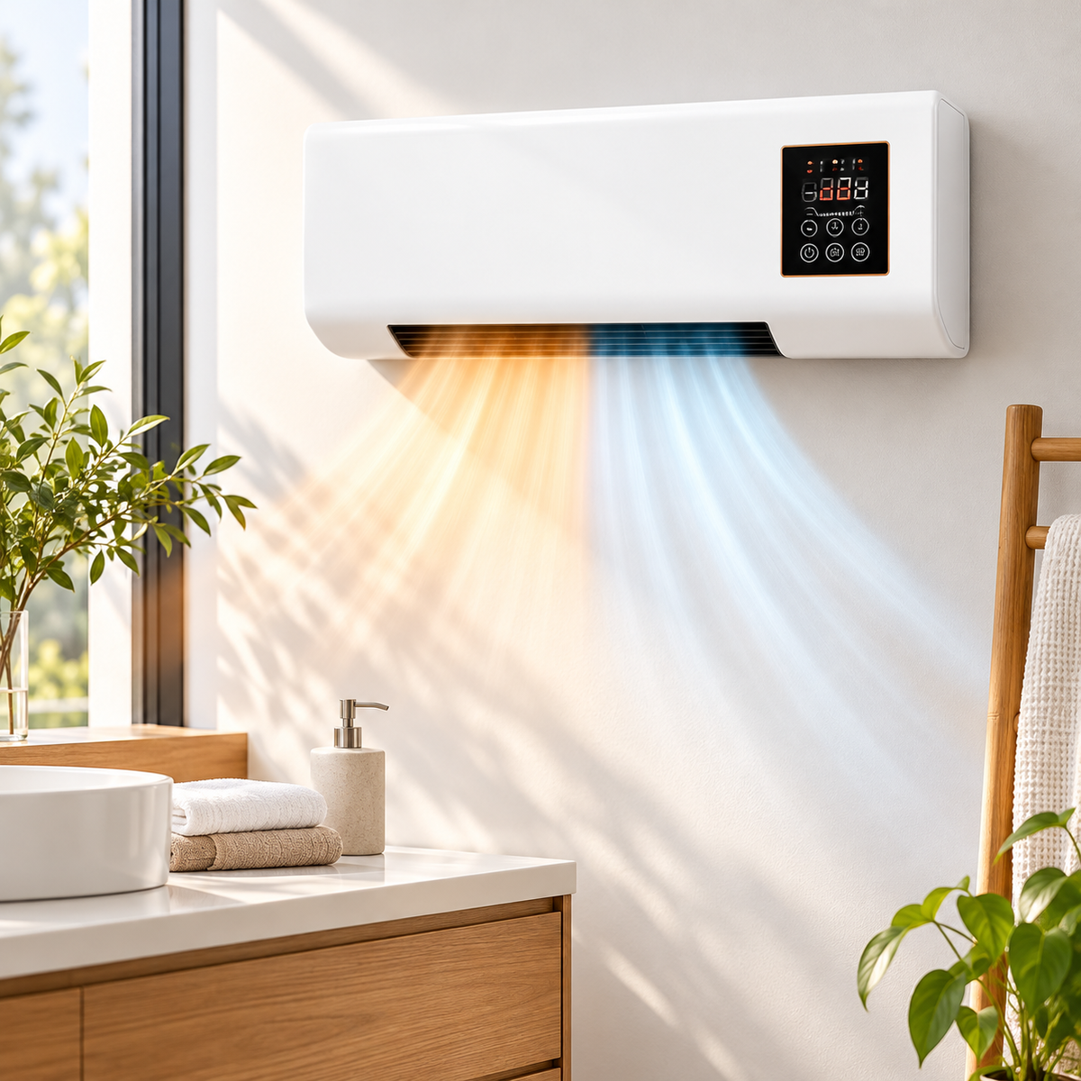220V Wall-Mounted Heater & Fan with Remote — lifestyle use image